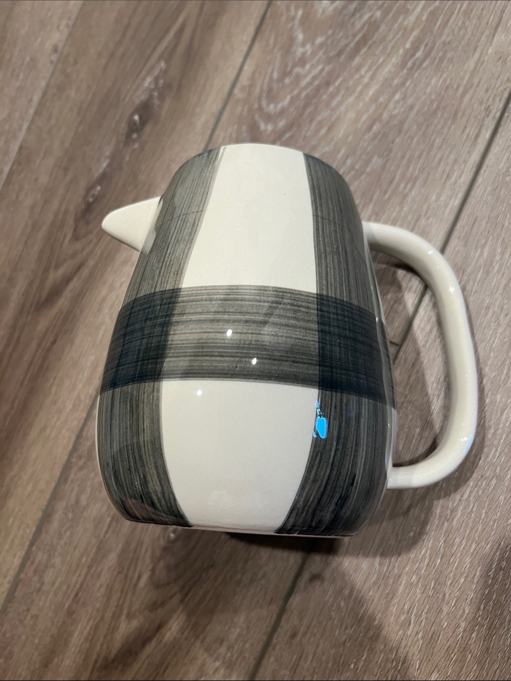 Ceramic Pitcher with Black Plaid Stripe